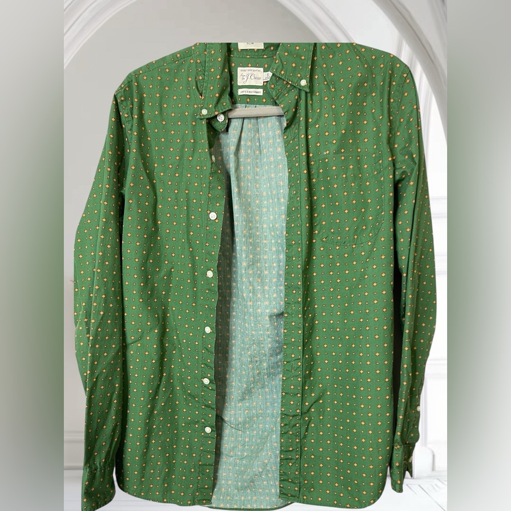 J crew 2-ply yarn cotton poplin Men’s Casual Button Down Shirt Green Paisley S